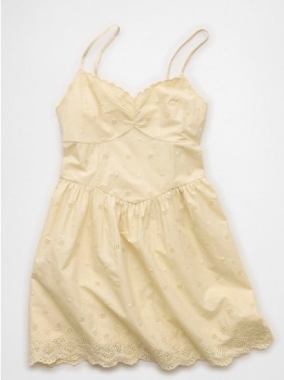 American Eagle Outfitters Yellow Eyelet Spaghetti Strap Mini Dress